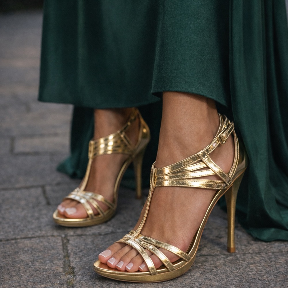 Dollhouse Gold Strappy Platform Heels